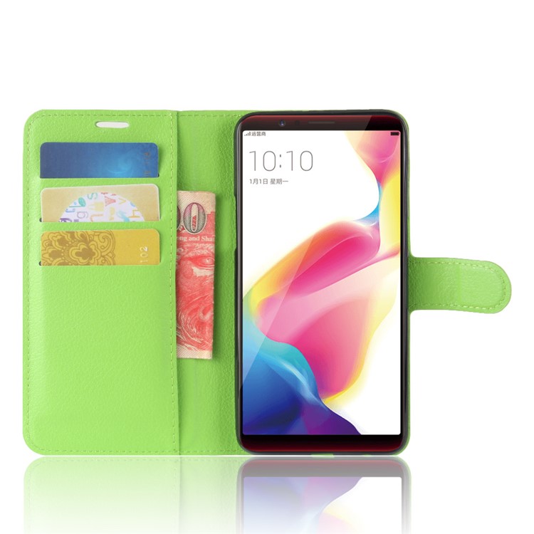 Litchi Skin Leather Stand Case with Card Slots for OPPO R11s Plus - Green-4