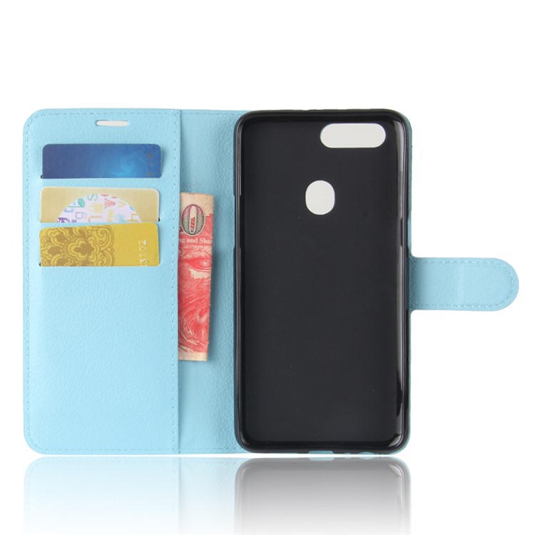 Litchi Skin Leather Stand Cover with Card Slots for OPPO R11s Plus - Baby Blue-3