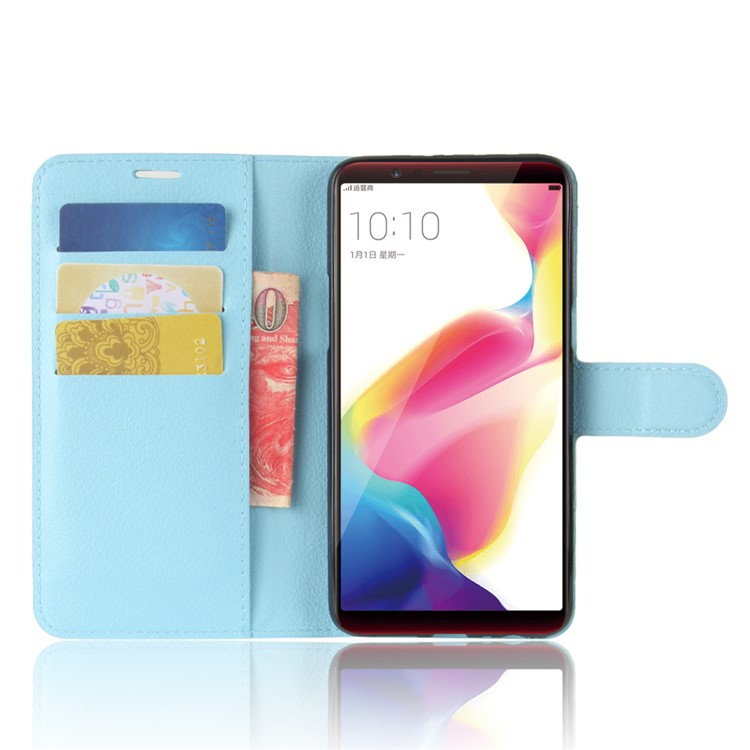Litchi Skin Leather Stand Cover with Card Slots for OPPO R11s Plus - Baby Blue-4