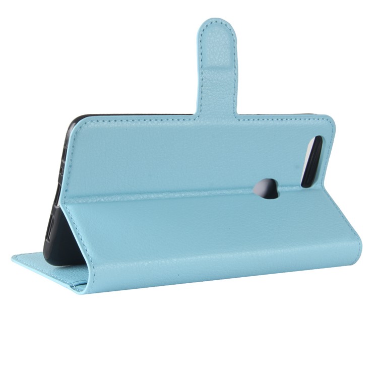 Litchi Skin Leather Stand Cover with Card Slots for OPPO R11s Plus - Baby Blue-5