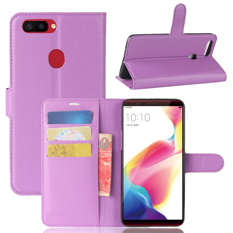 Litchi Skin Wallet Leather Shell Cover Case for OPPO R11s Plus - Purple-1