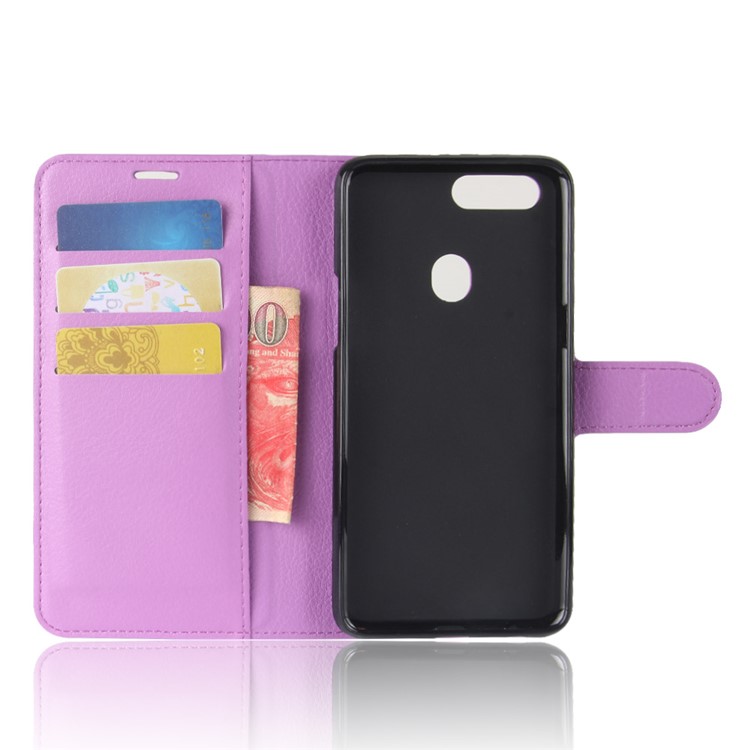 Litchi Skin Wallet Leather Shell Cover Case for OPPO R11s Plus - Purple-3