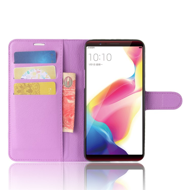Litchi Skin Wallet Leather Shell Cover Case for OPPO R11s Plus - Purple-4