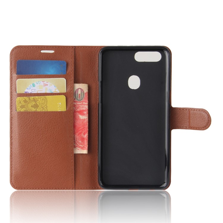 Litchi Skin Wallet Leather Protective Case for OPPO R11s Plus - Brown-3