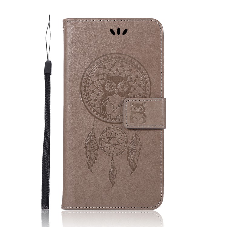 For vivo Xplay6 Imprint Owl Dream Catcher Wallet Stand Leather Cover - Grey-2