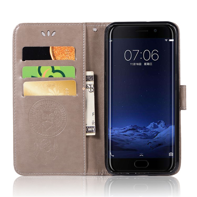 For vivo Xplay6 Imprint Owl Dream Catcher Wallet Stand Leather Cover - Grey-4