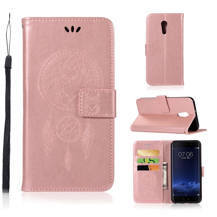 For vivo Xplay6 Imprint Owl Dream Catcher Wallet Stand Leather Shell - Rose Gold-1