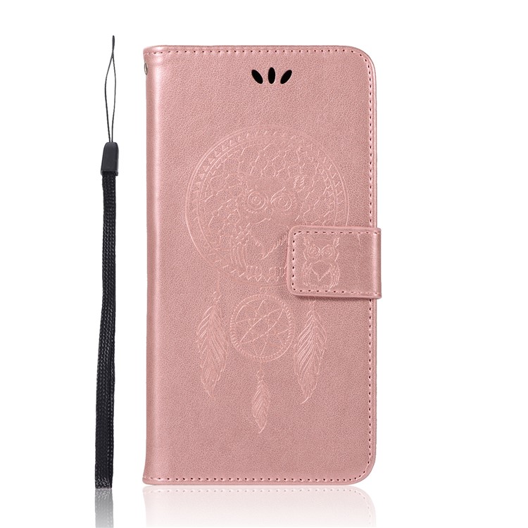 For vivo Xplay6 Imprint Owl Dream Catcher Wallet Stand Leather Shell - Rose Gold-2
