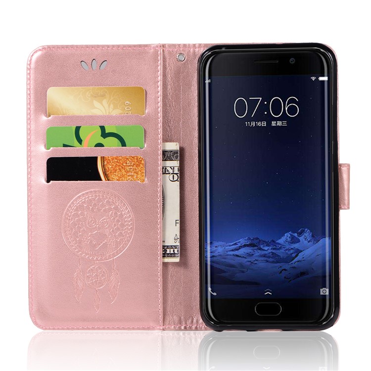 For vivo Xplay6 Imprint Owl Dream Catcher Wallet Stand Leather Shell - Rose Gold-4