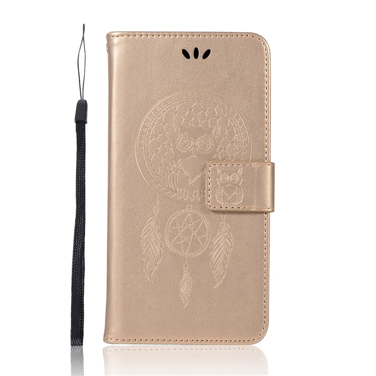 For vivo Xplay6 Imprint Owl Dream Catcher Wallet Stand Leather Flip Case - Gold-1