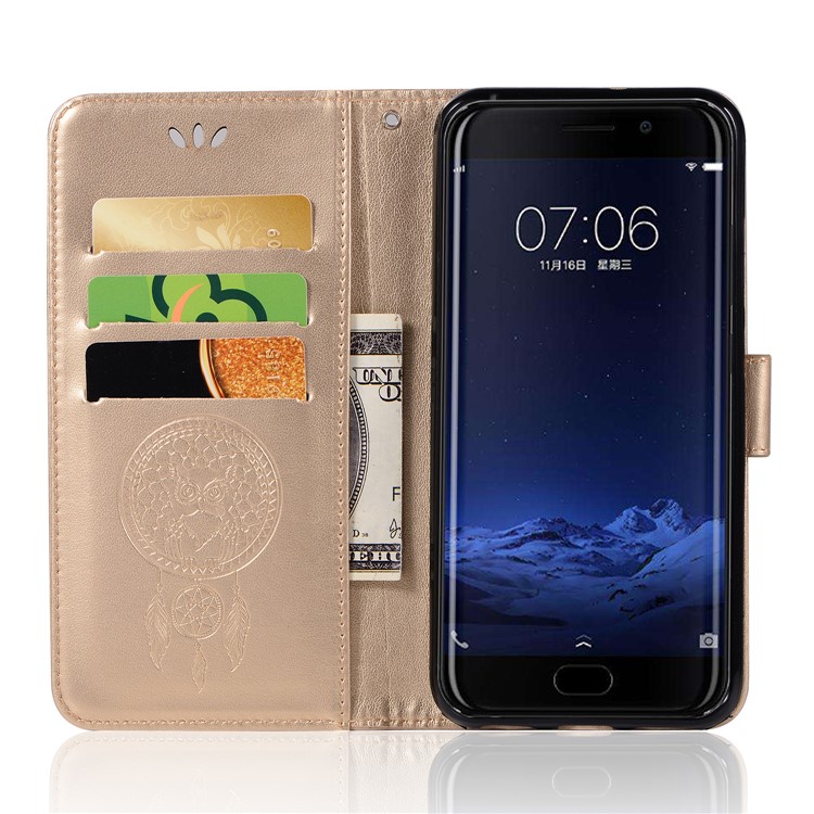 For vivo Xplay6 Imprint Owl Dream Catcher Wallet Stand Leather Flip Case - Gold-3