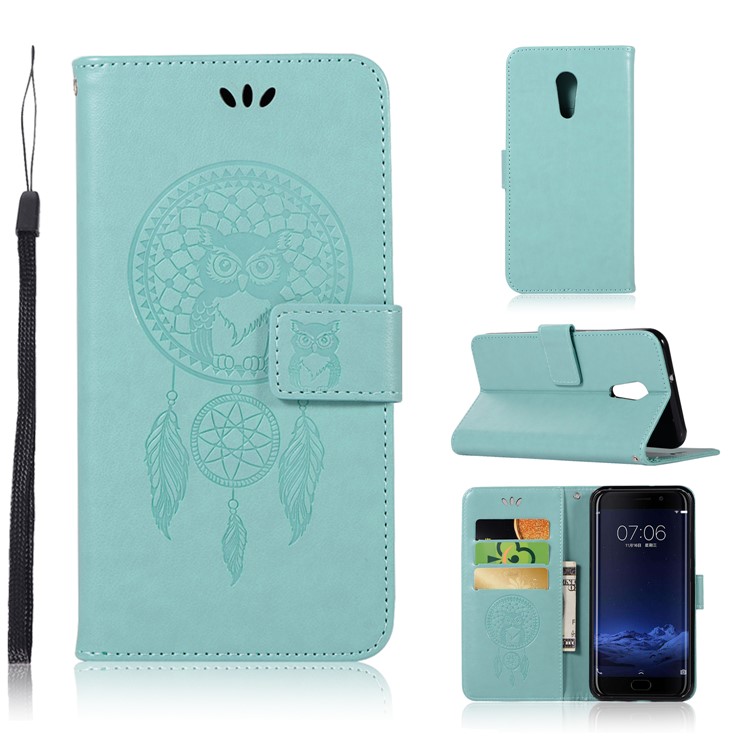 For vivo Xplay6 Imprint Owl Dream Catcher Wallet Stand Leather Phone Casing - Cyan-1