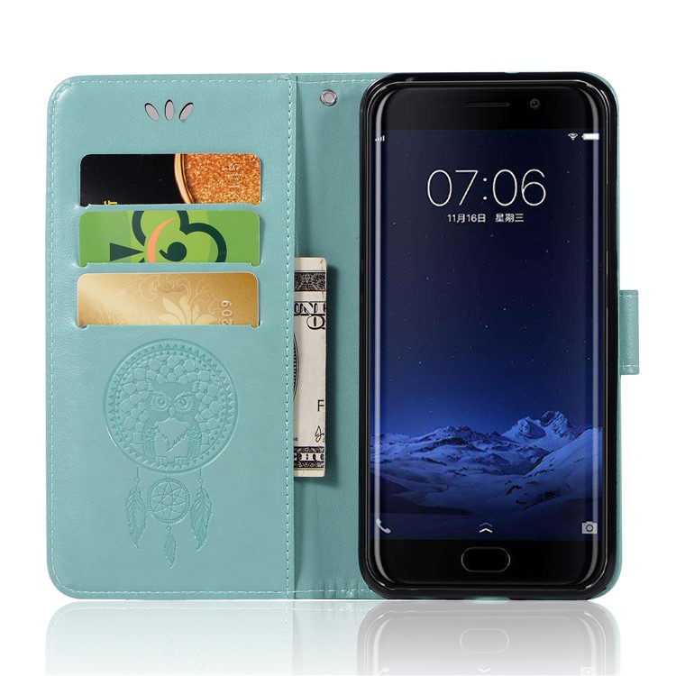 For vivo Xplay6 Imprint Owl Dream Catcher Wallet Stand Leather Phone Casing - Cyan-4