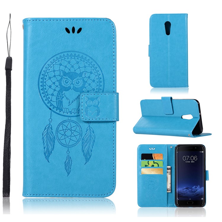 For vivo Xplay6 Imprint Owl Dream Catcher Wallet Stand Leather Mobile Cover - Blue-1