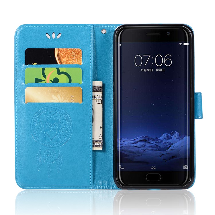 For vivo Xplay6 Imprint Owl Dream Catcher Wallet Stand Leather Mobile Cover - Blue-4