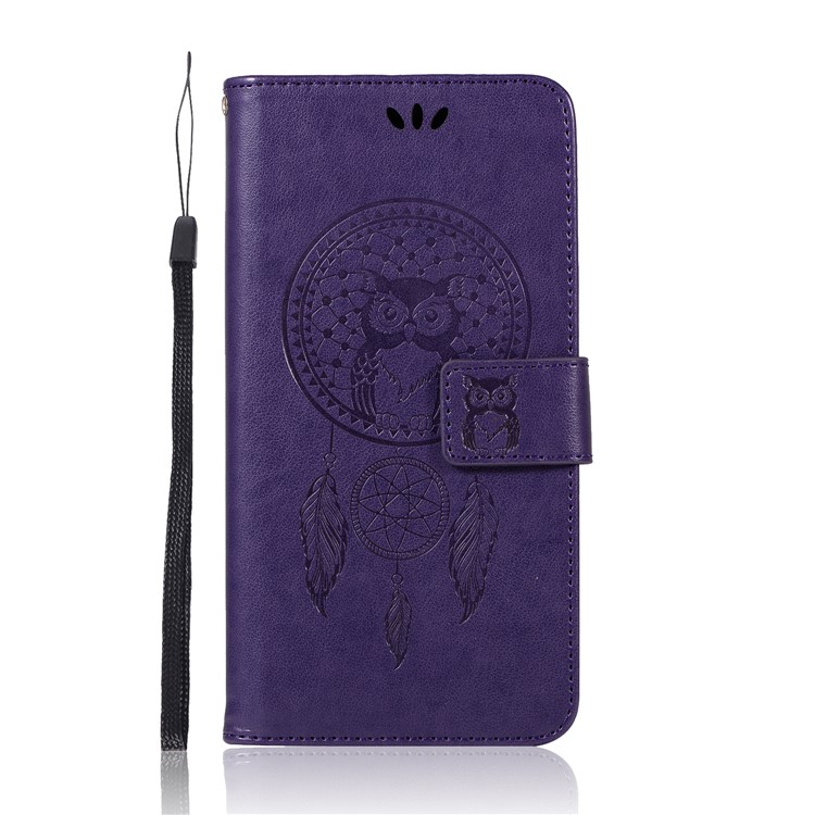 For vivo Xplay6 Imprint Owl Dream Catcher Wallet Stand Leather Cell Phone Cover - Purple-2