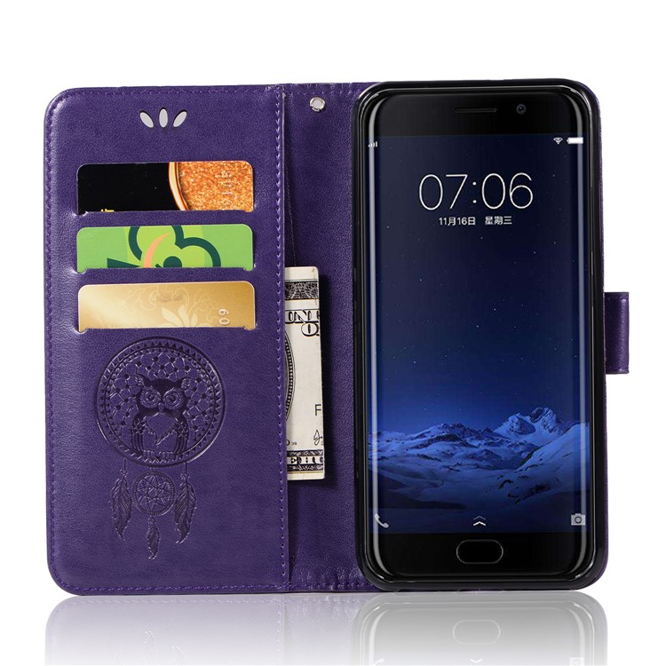 For vivo Xplay6 Imprint Owl Dream Catcher Wallet Stand Leather Cell Phone Cover - Purple-4