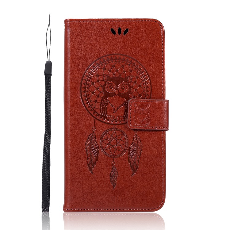 For vivo Xplay6 Imprint Owl Dream Catcher Wallet Stand Leather Protective Case - Brown-2