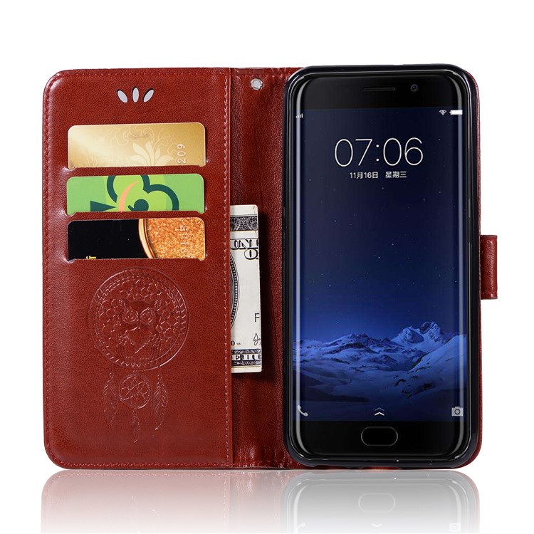 For vivo Xplay6 Imprint Owl Dream Catcher Wallet Stand Leather Protective Case - Brown-4