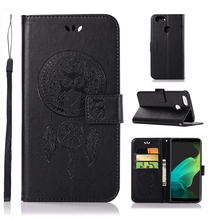 Imprint Dream Catcher Owl Magnetic Wallet PU Leather Stand Cover for OPPO F5 - Black-1