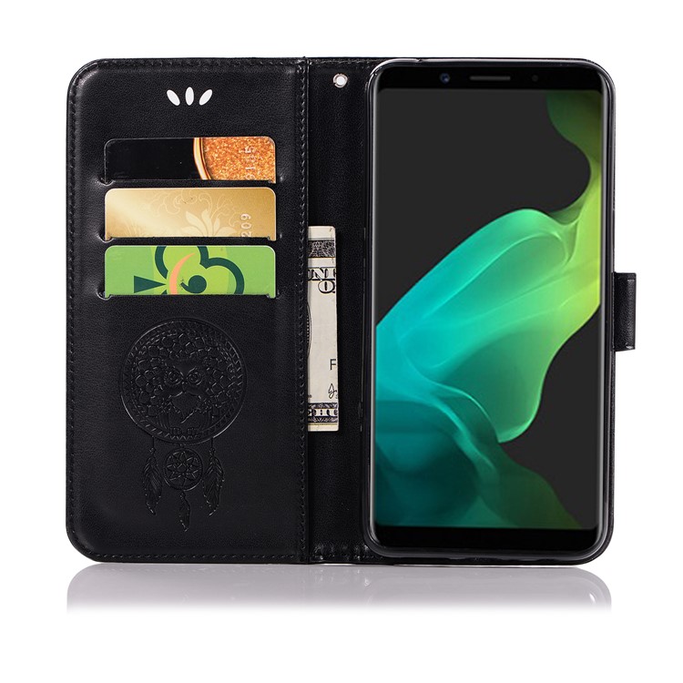 Imprint Dream Catcher Owl Magnetic Wallet PU Leather Stand Cover for OPPO F5 - Black-4