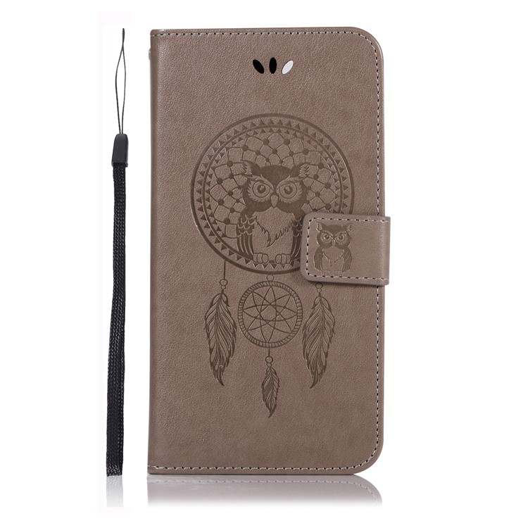 Imprint Dream Catcher Owl Magnetic Wallet PU Leather Stand Case for OPPO F5 - Grey-2
