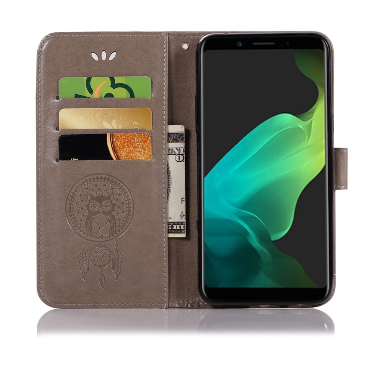 Imprint Dream Catcher Owl Magnetic Wallet PU Leather Stand Case for OPPO F5 - Grey-4