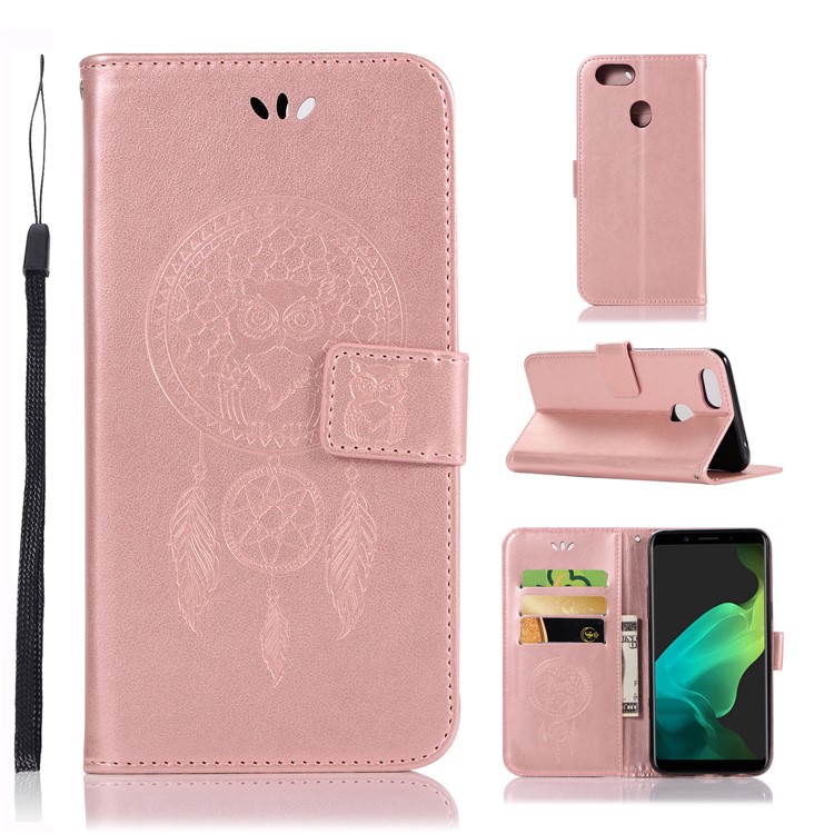 Imprint Dream Catcher Owl Magnetic Wallet PU Leather Stand Shell for OPPO F5 - Rose Gold-1