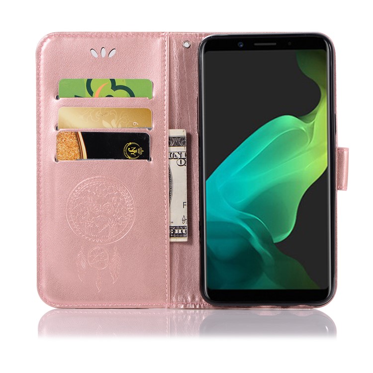 Imprint Dream Catcher Owl Magnetic Wallet PU Leather Stand Shell for OPPO F5 - Rose Gold-4