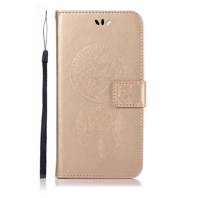 Imprint Dream Catcher Owl Magnetic Wallet PU Leather Stand Casing for OPPO F5 - Gold-2