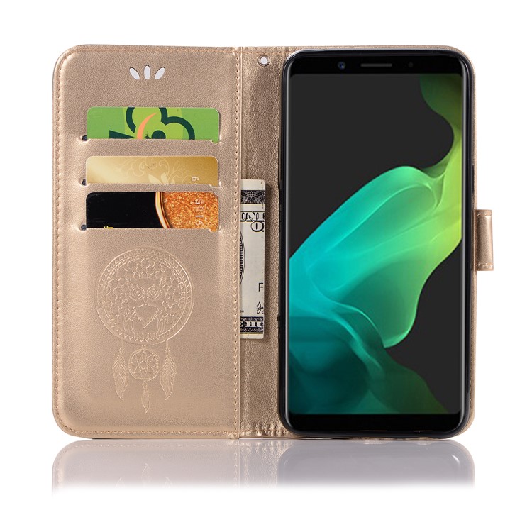 Imprint Dream Catcher Owl Magnetic Wallet PU Leather Stand Casing for OPPO F5 - Gold-4