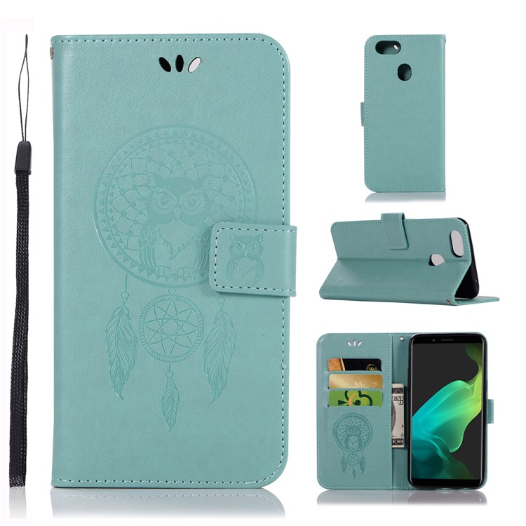 Imprint Dream Catcher Owl Magnetic Wallet PU Leather Stand Mobile Phone Cover for OPPO F5 - Cyan-1