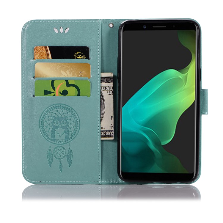 Imprint Dream Catcher Owl Magnetic Wallet PU Leather Stand Mobile Phone Cover for OPPO F5 - Cyan-4