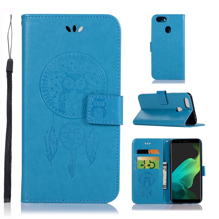Imprint Dream Catcher Owl Magnetic Wallet PU Leather Stand Cell Phone Cover for OPPO F5 - Blue-1