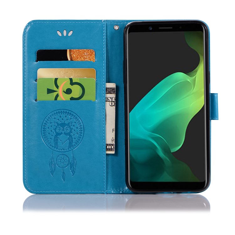 Imprint Dream Catcher Owl Magnetic Wallet PU Leather Stand Cell Phone Cover for OPPO F5 - Blue-4