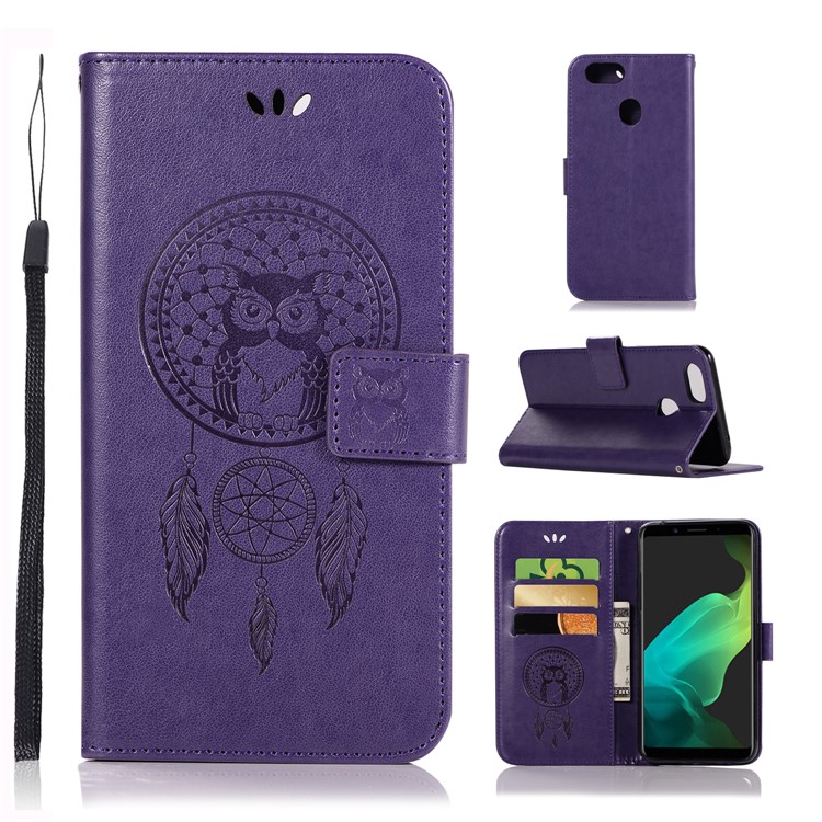 Imprint Dream Catcher Owl Magnetic Wallet PU Leather Stand Mobile Phone Shell for OPPO F5 - Purple-1