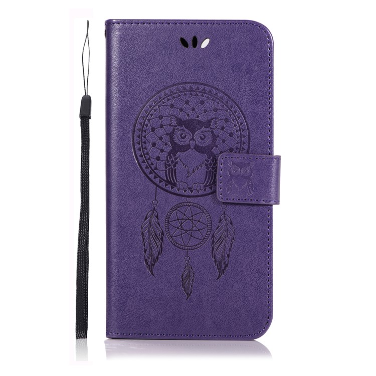 Imprint Dream Catcher Owl Magnetic Wallet PU Leather Stand Mobile Phone Shell for OPPO F5 - Purple-2