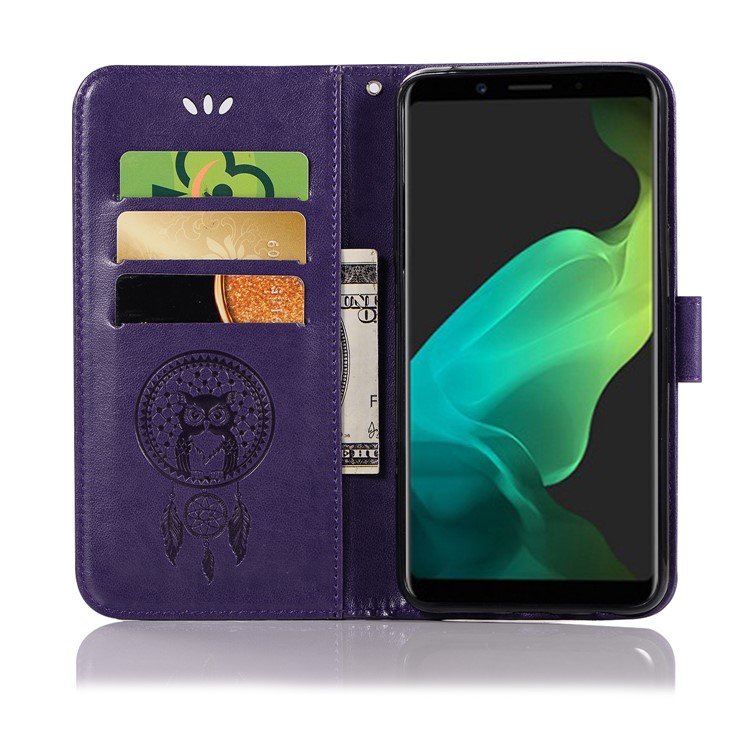 Imprint Dream Catcher Owl Magnetic Wallet PU Leather Stand Mobile Phone Shell for OPPO F5 - Purple-4