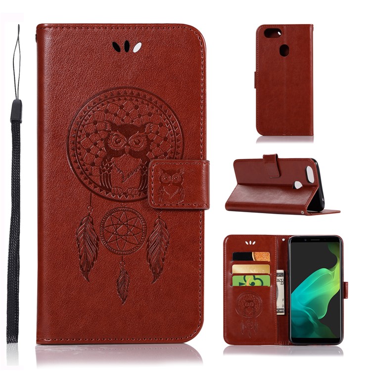 Imprint Dream Catcher Owl Magnetic Wallet PU Leather Stand Cell Phone Shell for OPPO F5 - Brown-1