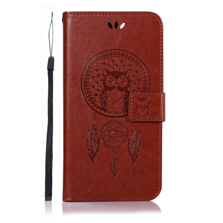 Imprint Dream Catcher Owl Magnetic Wallet PU Leather Stand Cell Phone Shell for OPPO F5 - Brown-2