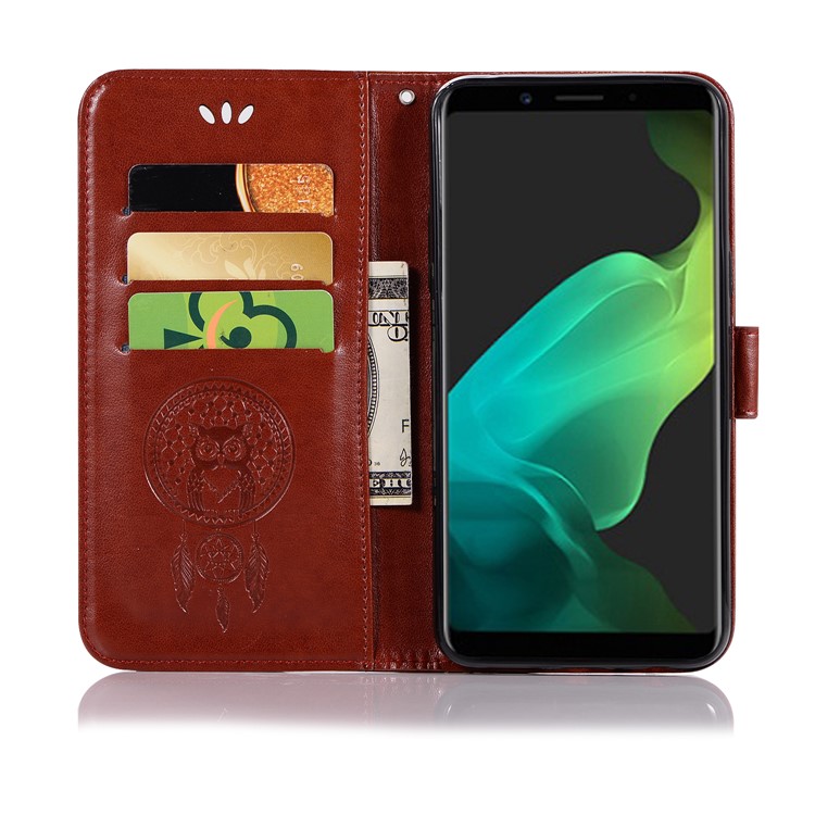 Imprint Dream Catcher Owl Magnetic Wallet PU Leather Stand Cell Phone Shell for OPPO F5 - Brown-4