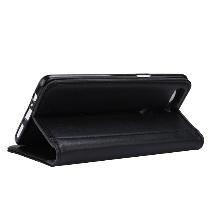 Genuine Split Leather Wallet Stand Phone Case for Oppo R15 - Black-6
