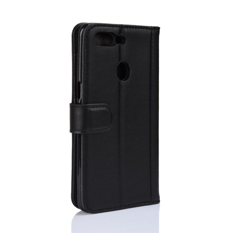 Genuine Split Leather Wallet Stand Phone Case for Oppo R15 - Black-7
