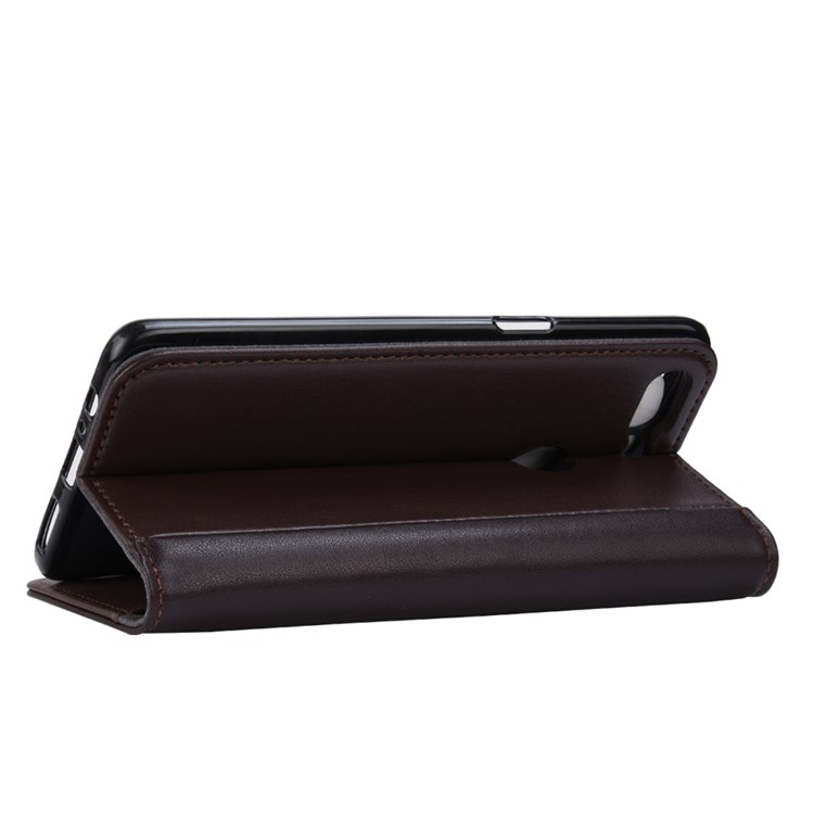 Genuine Split Leather Wallet Stand Phone Cover for Oppo R15 - Brown-6