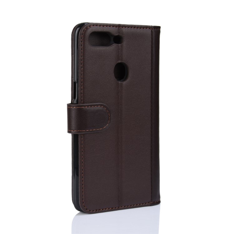 Genuine Split Leather Wallet Stand Phone Cover for Oppo R15 - Brown-7