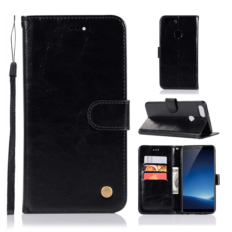 Premium Vintage Leather Wallet Case for vivo X20 Plus - Black-1