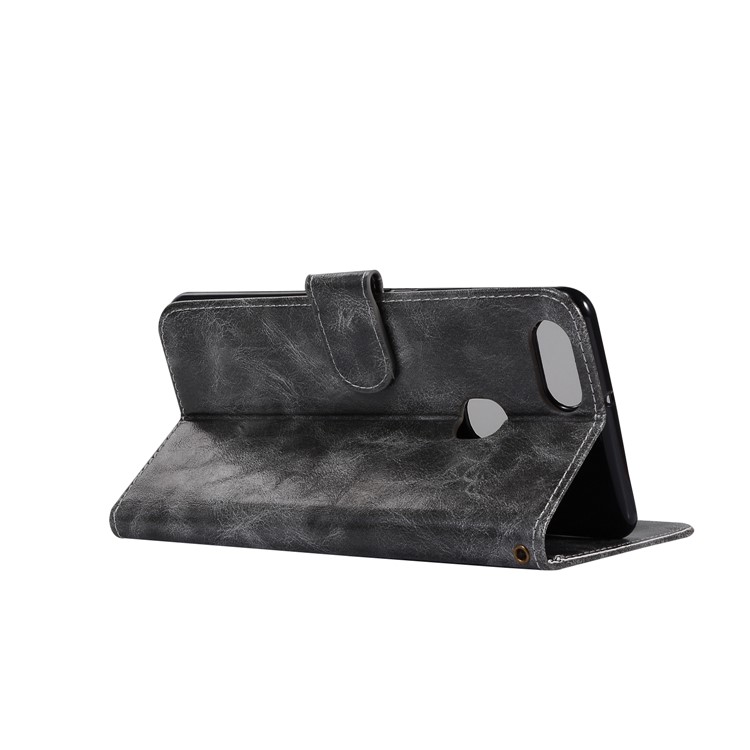Premium Vintage Leather Wallet Cover for vivo X20 Plus - Grey-6