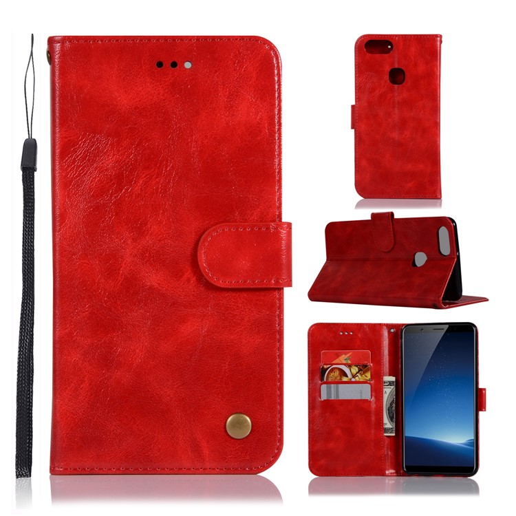 Premium Vintage Leather Wallet Shell Case for vivo X20 Plus - Red-1