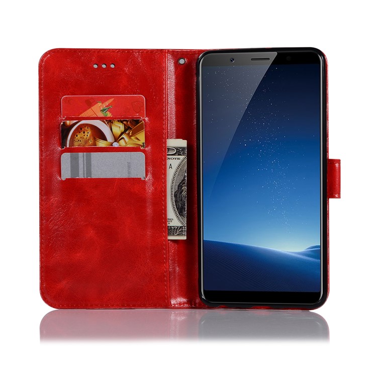 Premium Vintage Leather Wallet Shell Case for vivo X20 Plus - Red-4
