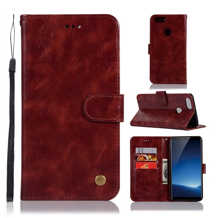 Premium Vintage Leather Stand Case with Card Slots for vivo X20 Plus - Wine Red-1